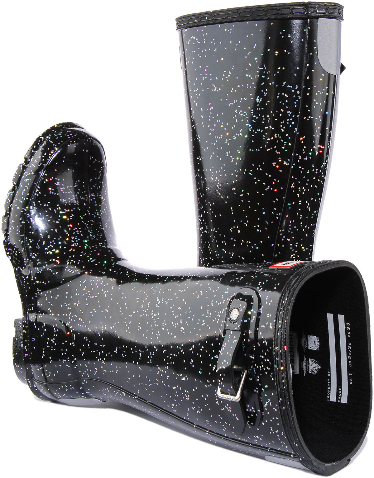 Hunter Original Giant Glitter In Black For Junior Welly Boots 4feetshoes