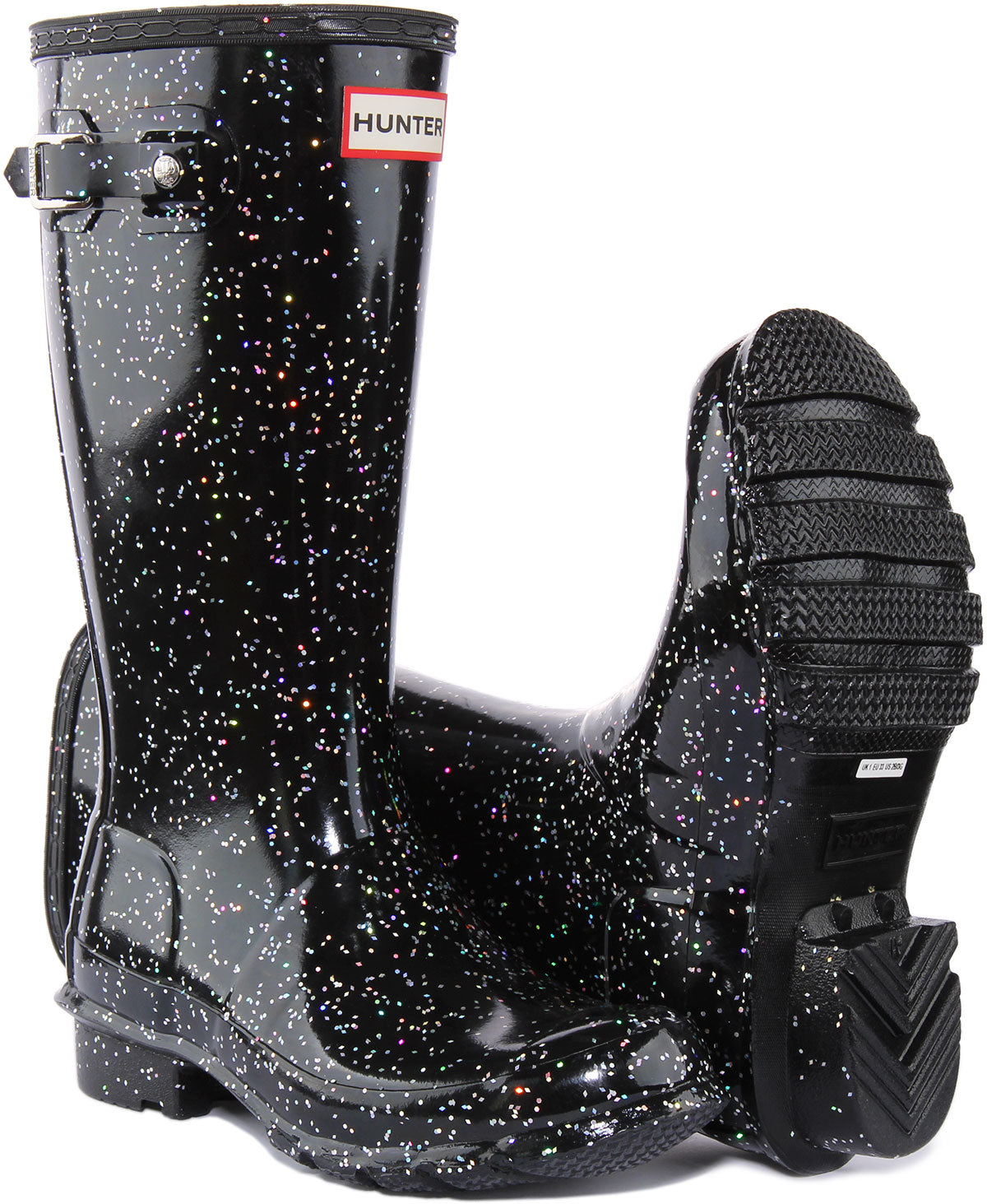 Hunter Original Giant Glitter In Black For Junior Welly Boots