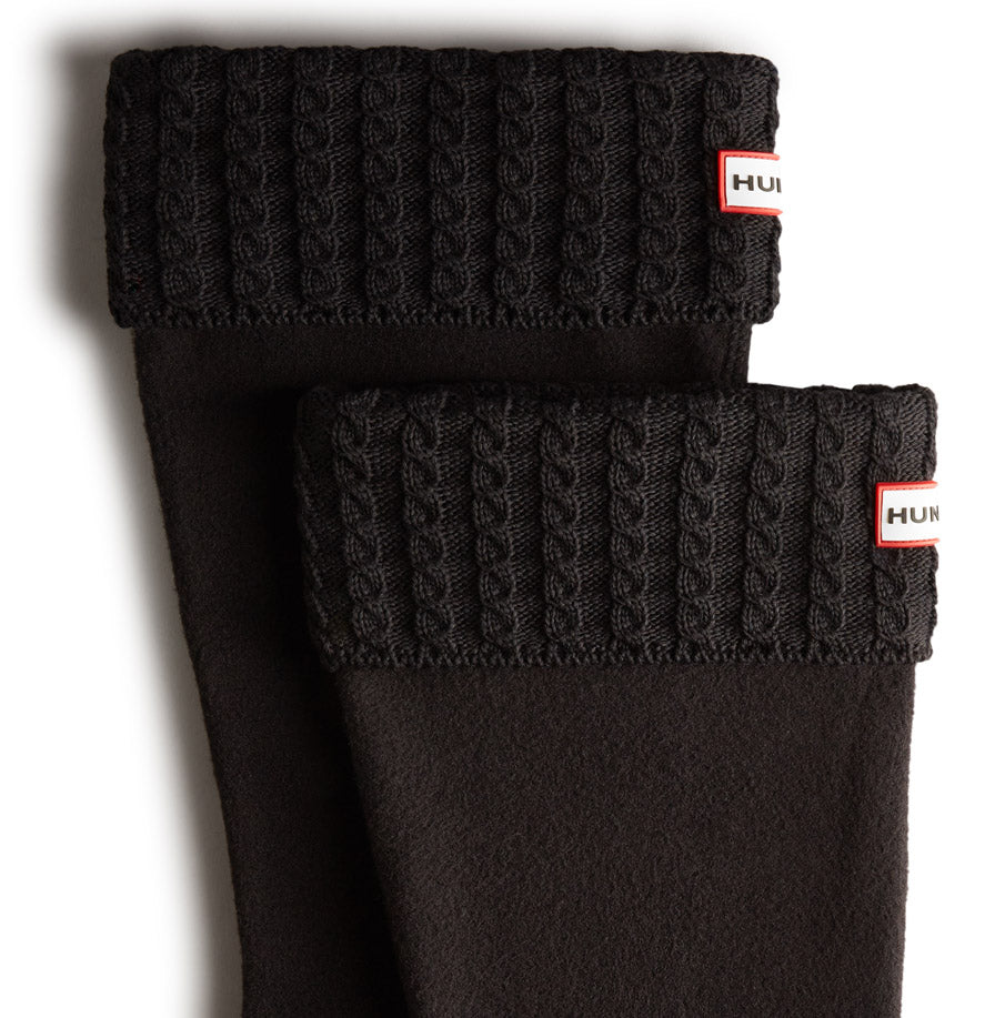Hunter Original Recycled Mini Cable Chaussettes hautes à revers en tricot pour femmes en noir