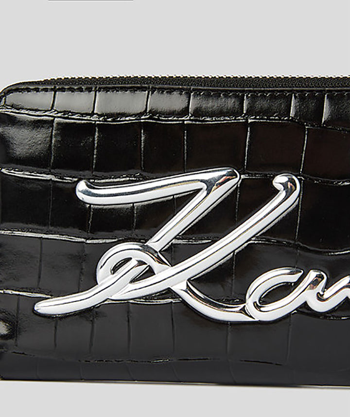 Karl Lagerfeld K Signature Billetera de piel con estampado de cocodrilo para mujer en negro