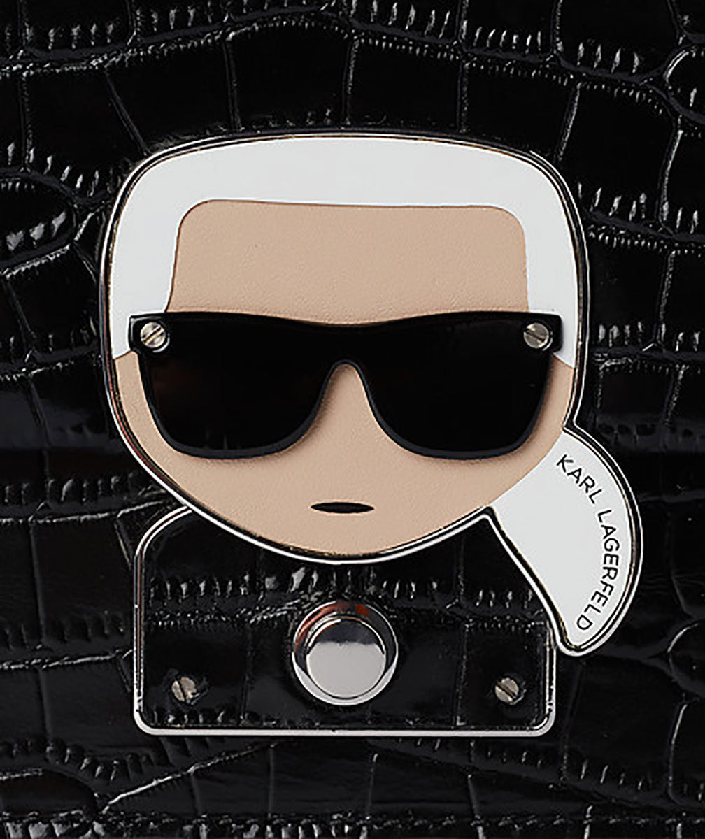 Karl Lagerfeld K Ikonik Borsa a tracolla in pelle con stampa a coccodrillo da donna in nero