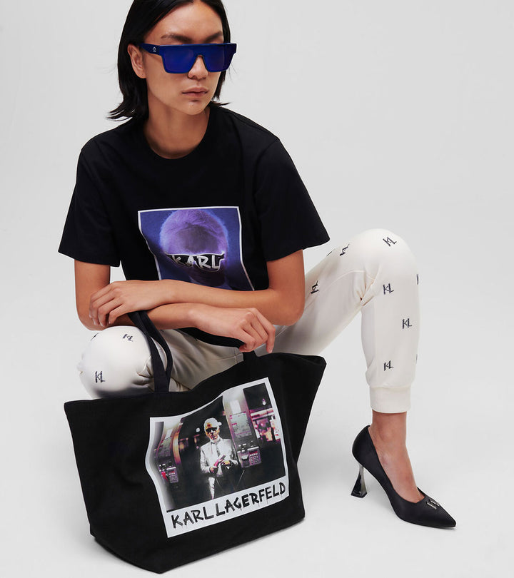 Karl Lagerfeld Sac fourre tout en toile Ikonik grand format pour femmes en noir