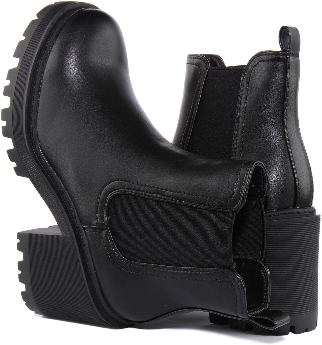 City Shoes Fuzzy1 Botín de tacón grueso para mujer en negro
