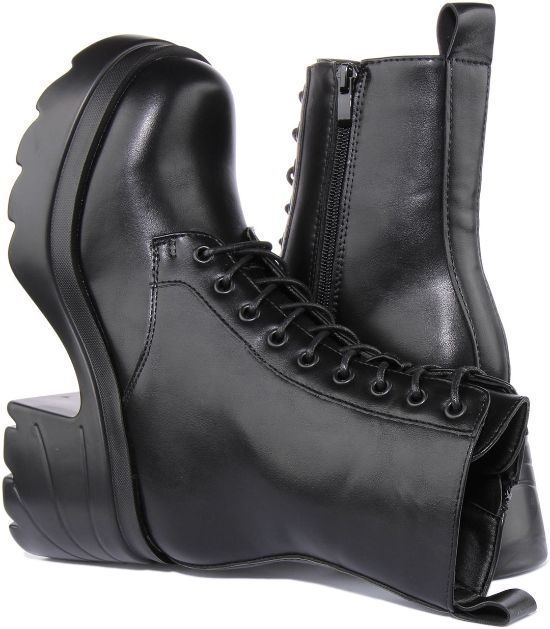 City Shoes Giovana4 Bota de tacón grueso con cordones para mujer en negro