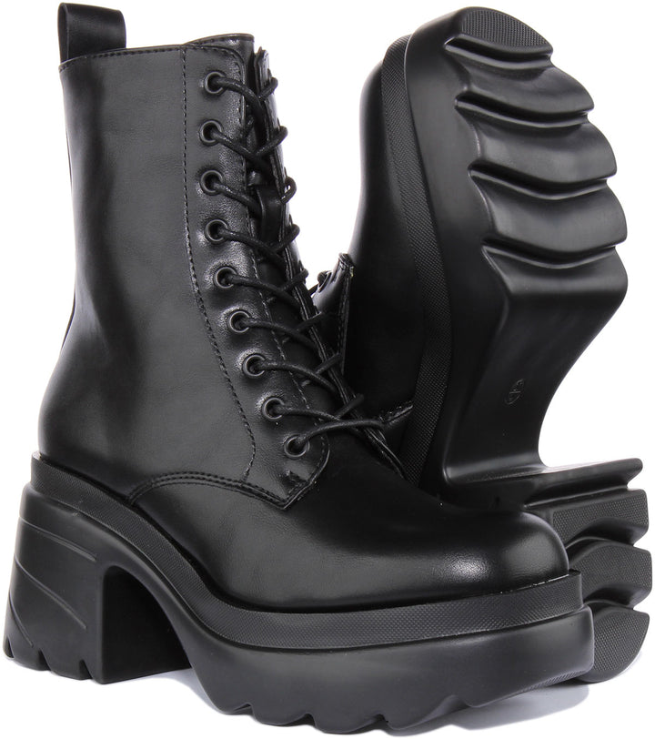 City Shoes Giovana4 Bottes à lacets à talon bloc pour femmes en noir