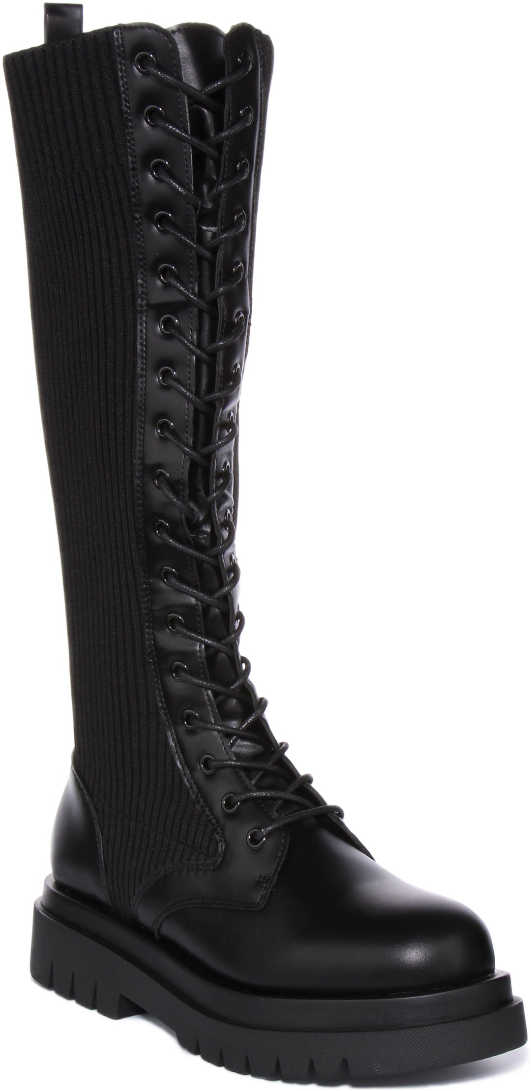 City Shoes Vega71 Bota alta de rodilla de punto con doble suela para mujer en negro