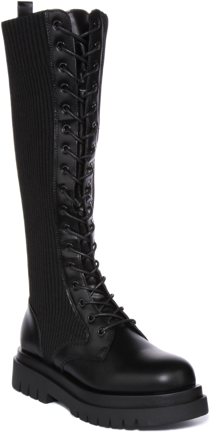 Womens Tall Sock Inspired Lace up Hiker Boot In Black