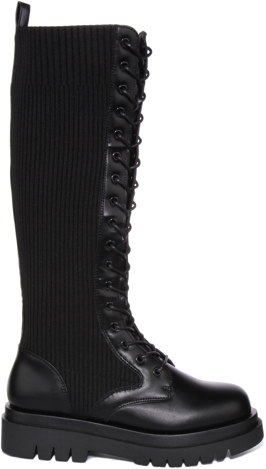 Womens Tall Sock Inspired Lace up Hiker Boot In Black