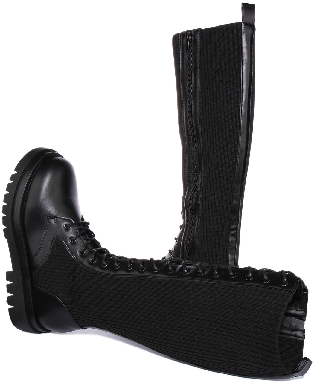 City Shoes Vega71 Stivale ginocchio alto allacciato con doppia suola in maglia da donna in nero