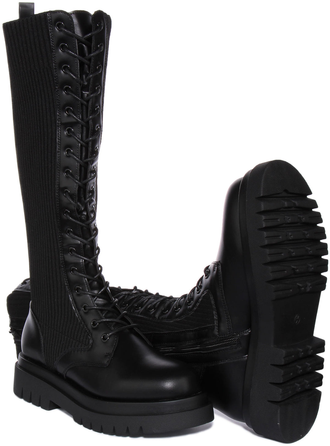 City Shoes Vega71 Stivale ginocchio alto allacciato con doppia suola in maglia da donna in nero