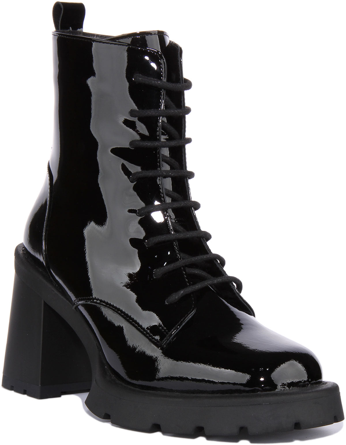 Ladies black patent deals lace up boots