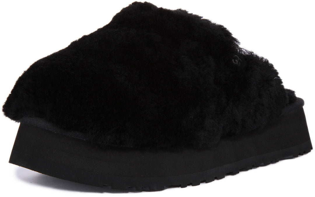 Ugg Maxi Curly Pantofole con plateau in pelle di pecora da donna in nero