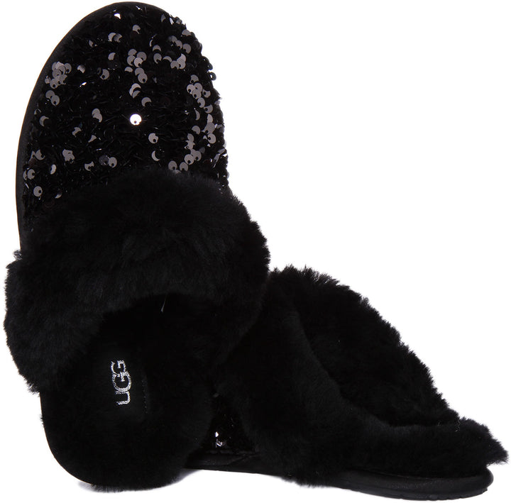 Ugg Scuffette II Pantofole in pelle di pecora scamosciata con lustrini da donna in nero