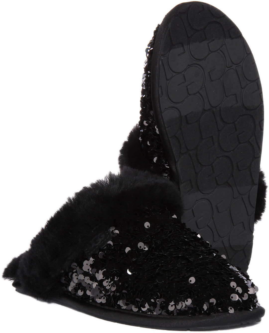 Ugg Scuffette II Pantofole in pelle di pecora scamosciata con lustrini da donna in nero