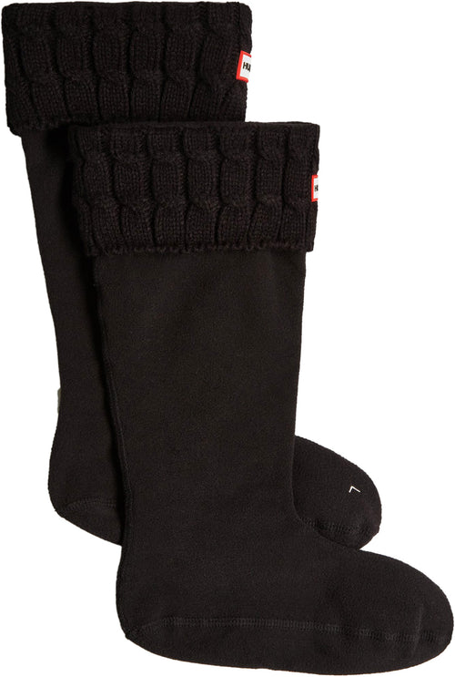 Hunter Chaussettes de bottes hautes à revers câblés à 6 mailles poures en noir