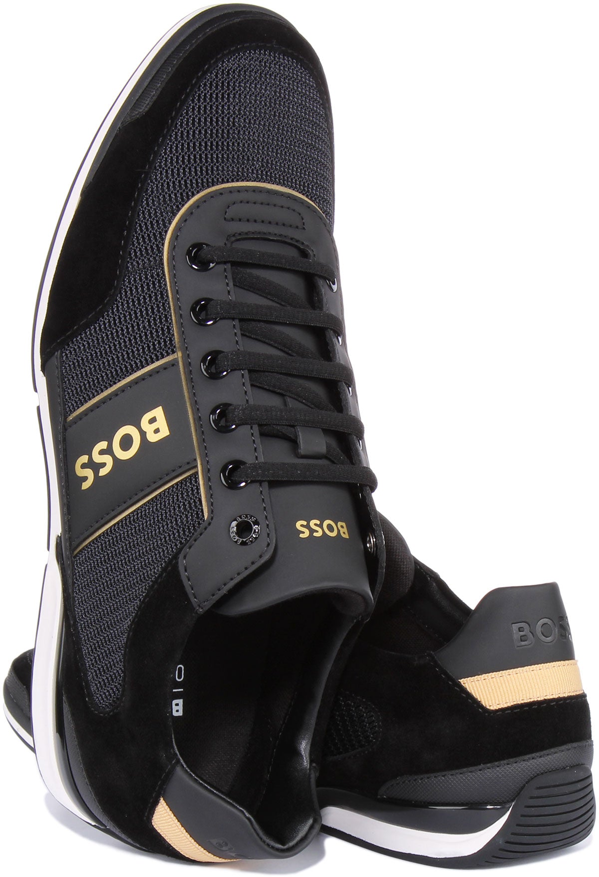 Boss Saturn Lowp PULG In Black Gold | Mens Low Profile Leather Trainer ...