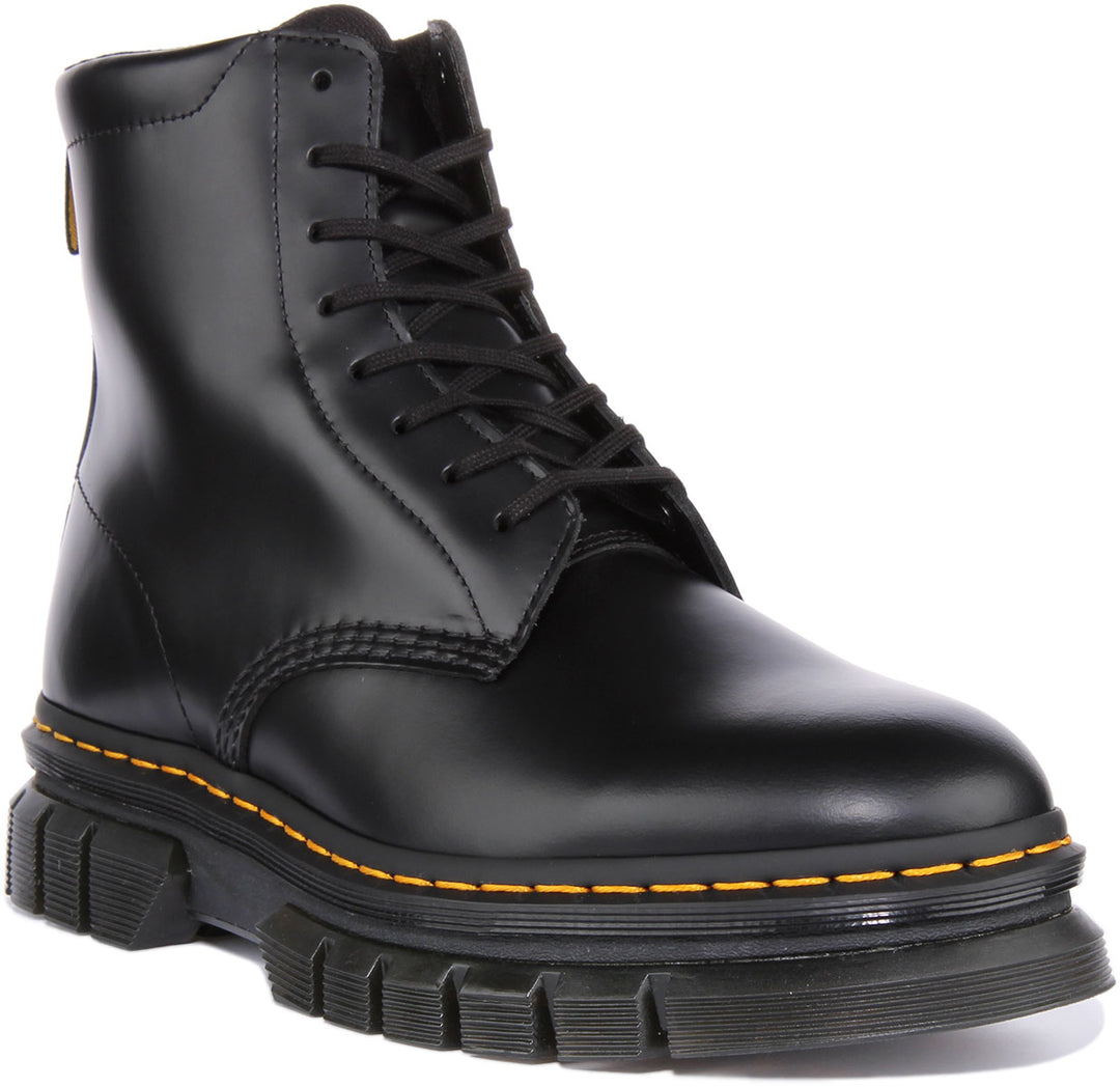 Dr Martens Rikard 8 eyelet In Black For Men  Eyelet Polished Leather Boots  – 4feetshoes