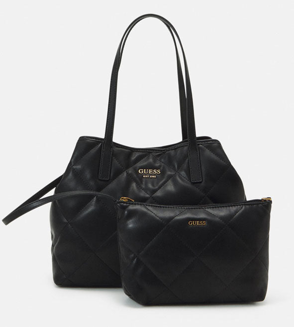 Guess Vikky Quilted Tote Handbag In Black For Women