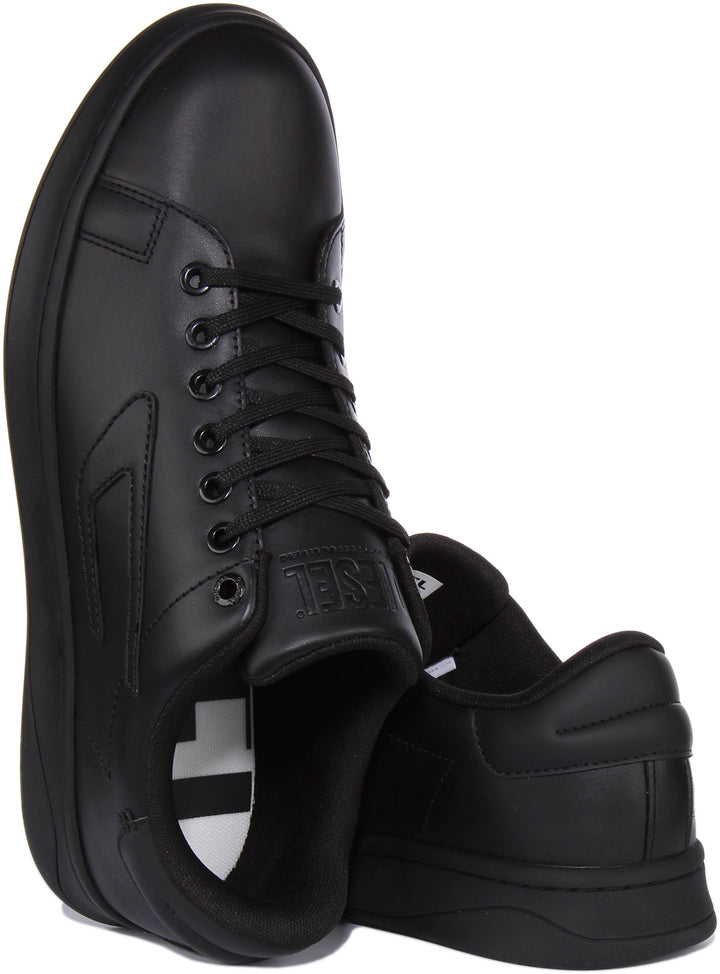 Diesel S Athene Low Baskets en cuir à lacets pour hommes en noir