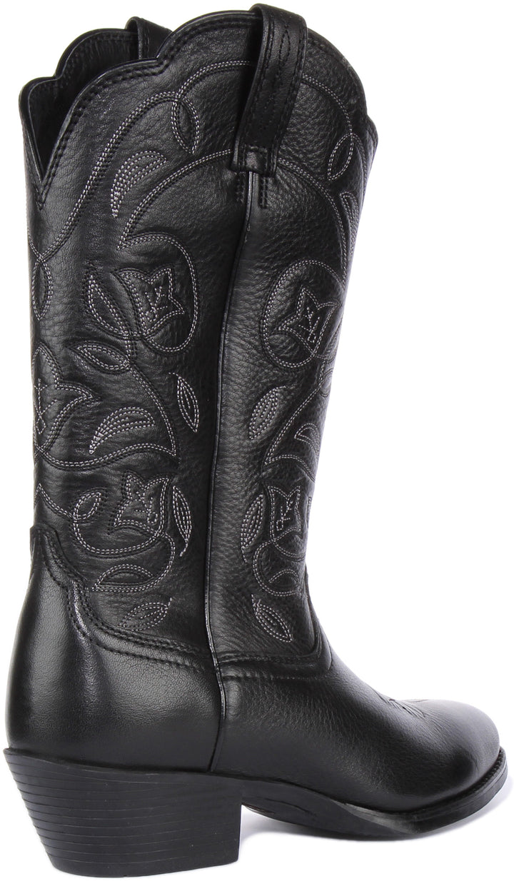 Ariat Heritage R Toe Bota Western de piel plena flor para mujer en negro