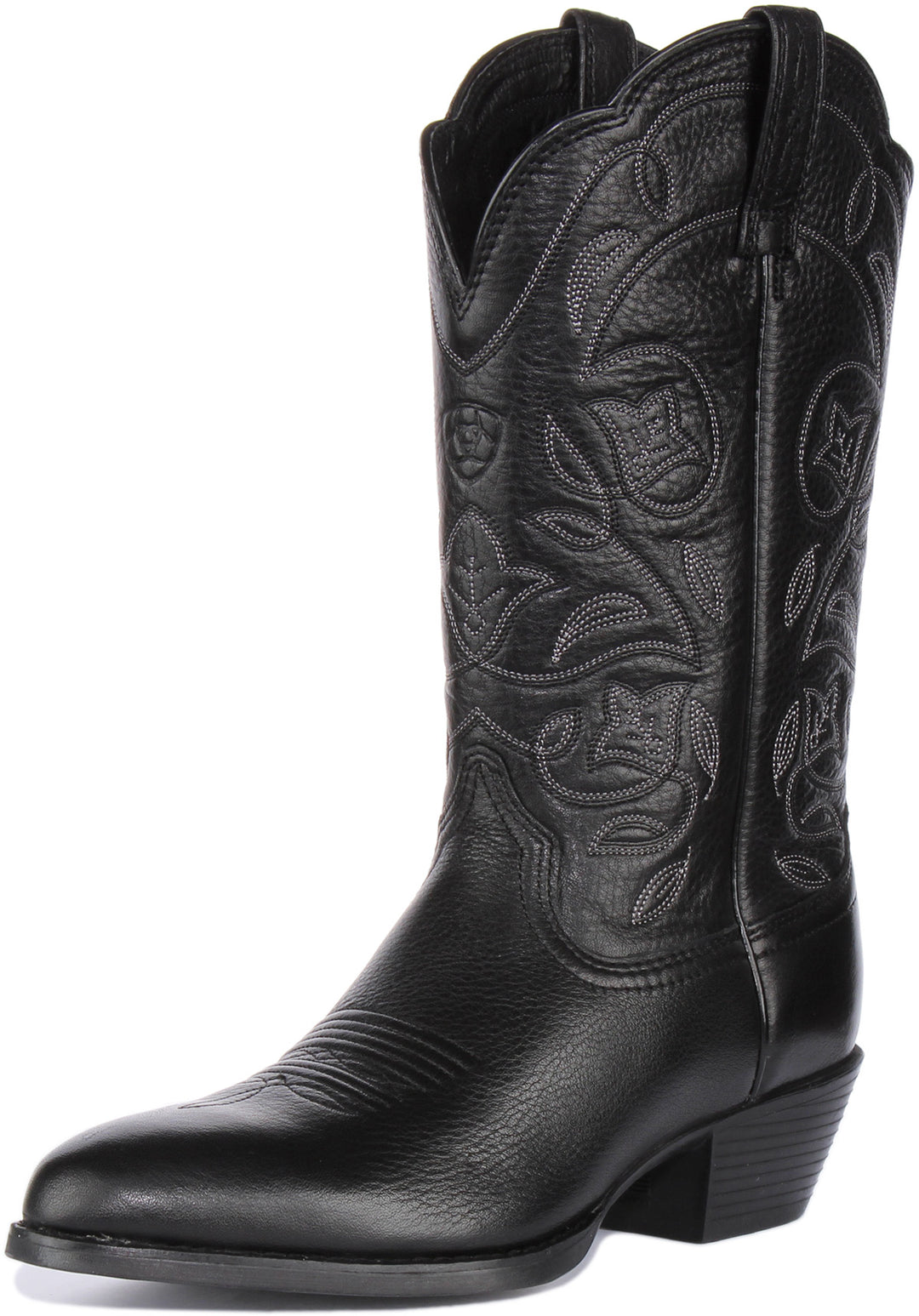 Ariat Heritage R Toe Bota Western de piel plena flor para mujer en negro