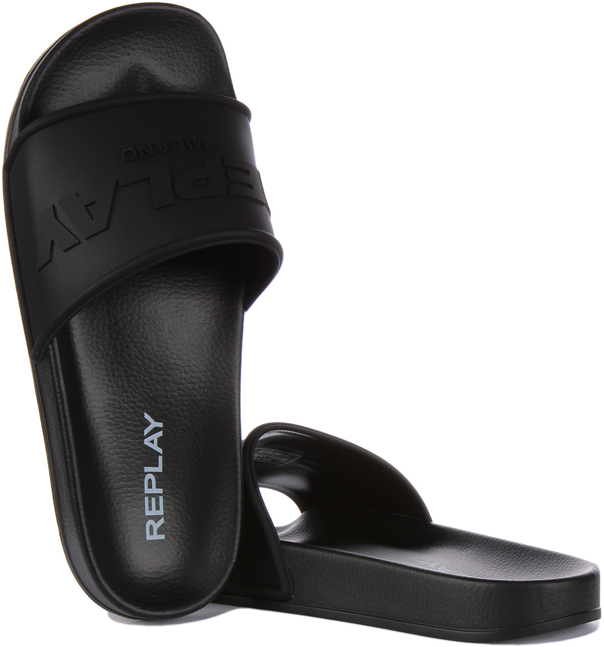 Replay Up Emboss In Black For Men Big Logo Rubber Beach Slider