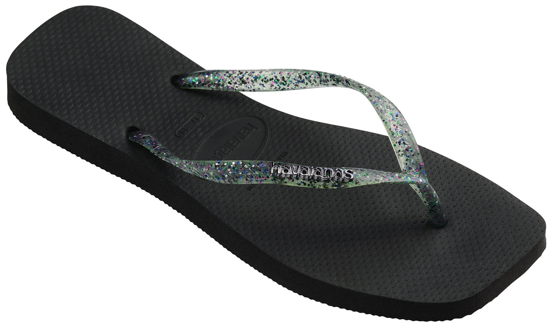 Havaianas Square Metallic In Black For Women Beach Glitter Flip