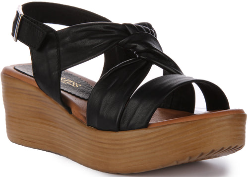 JUSTINREESS Raya Sandalo con zeppa comfort in pelle da donna in nero