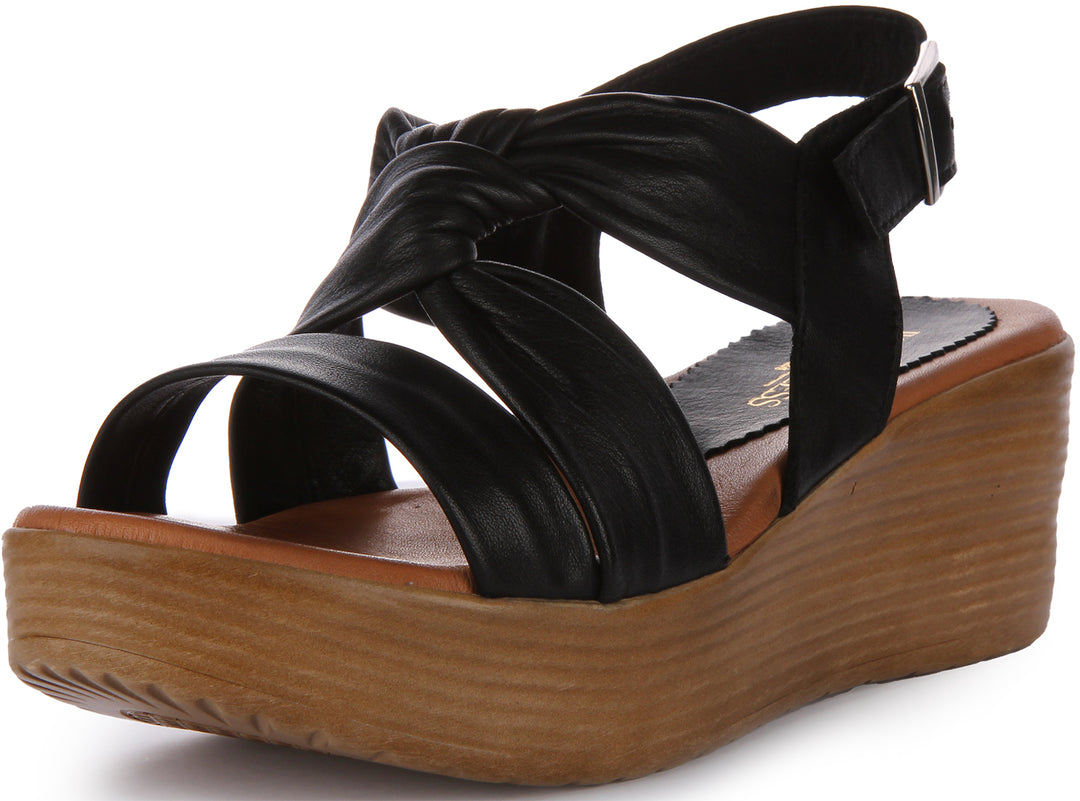 JUSTINREESS Raya Sandalo con zeppa comfort in pelle da donna in nero