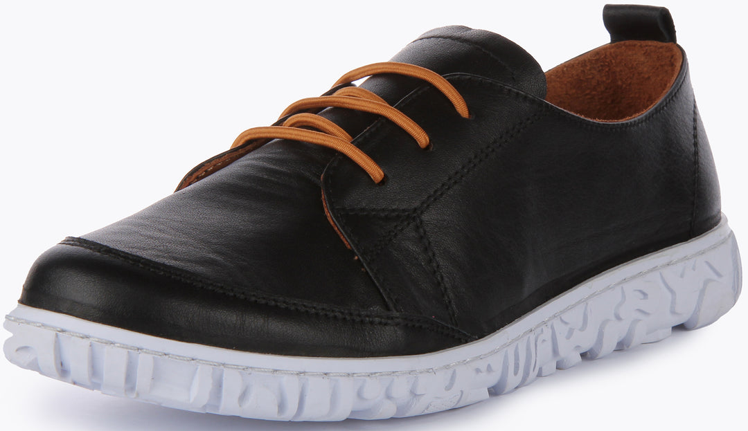 JUSTINREESS Molly Zapatos casual confort con cordones de piel para mujer en negro