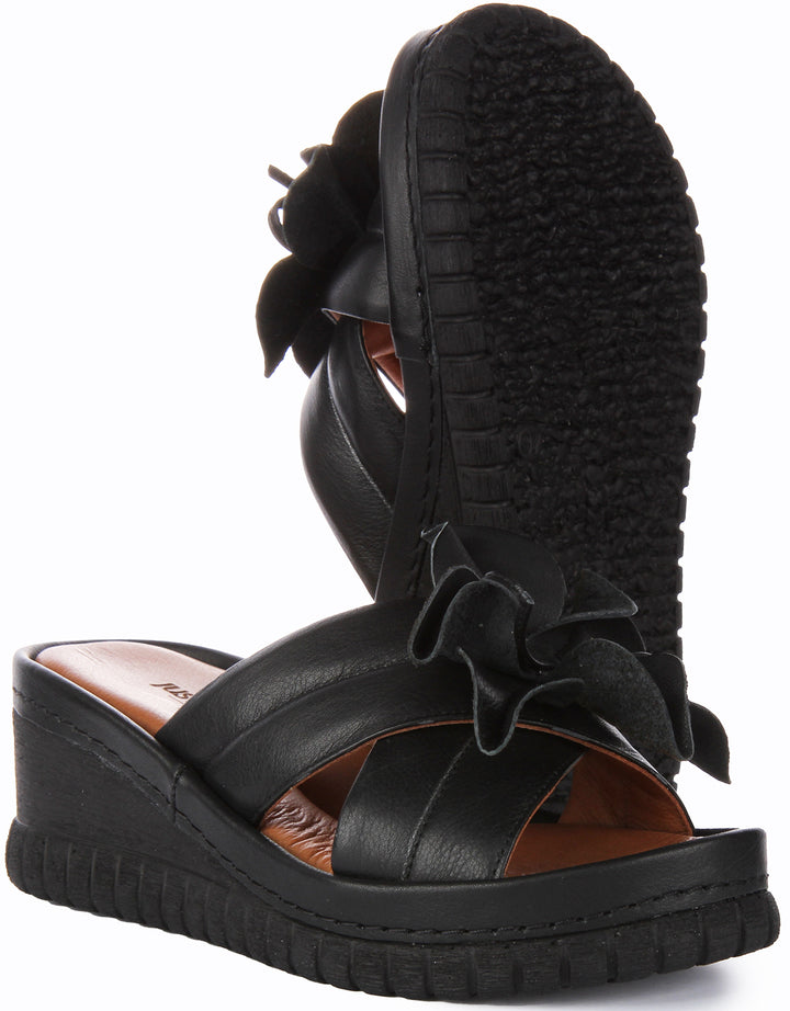 JUSTINREESS Ariel Sandalo con zeppa comfort in pelle da donna in nero