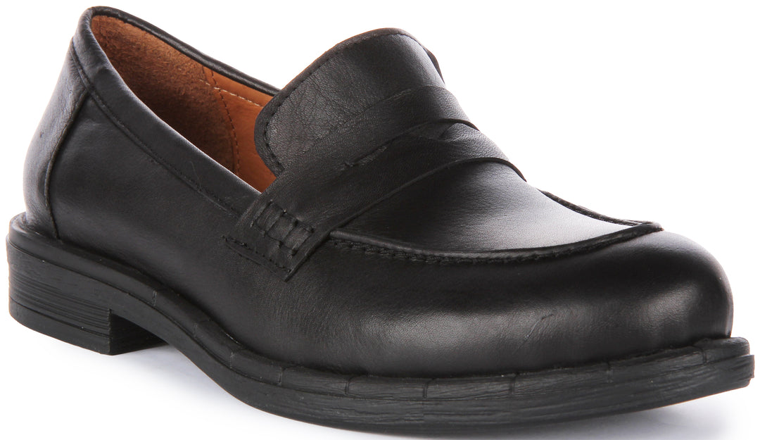 JUST REESS Vida Frauen Weiches Leder Penny Loafer Schuhe Schwarz