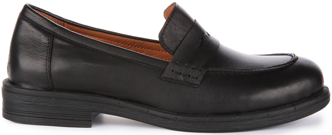 JUST REESS Vida Frauen Weiches Leder Penny Loafer Schuhe Schwarz