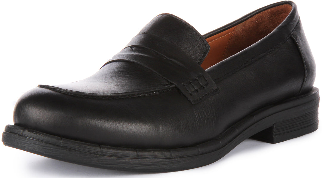 JUST REESS Vida Frauen Weiches Leder Penny Loafer Schuhe Schwarz