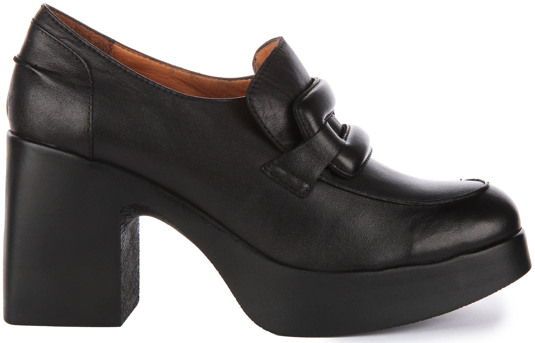 JUSTINREESS Nyra Scarpe Oxford con tacco medio e grosso in pelle da donna in nero