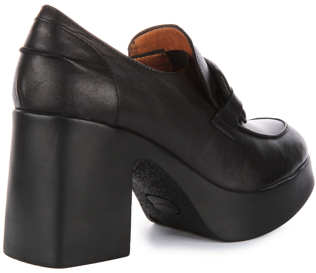 JUSTINREESS Nyra Scarpe Oxford con tacco medio e grosso in pelle da donna in nero