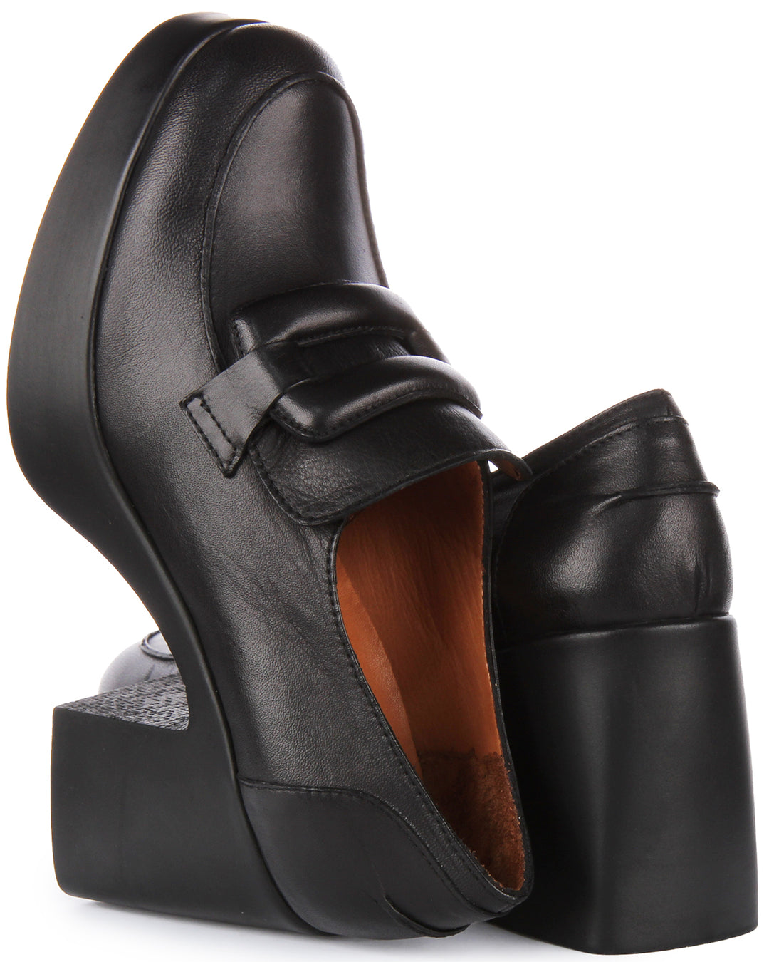 JUSTINREESS Nyra Scarpe Oxford con tacco medio e grosso in pelle da donna in nero