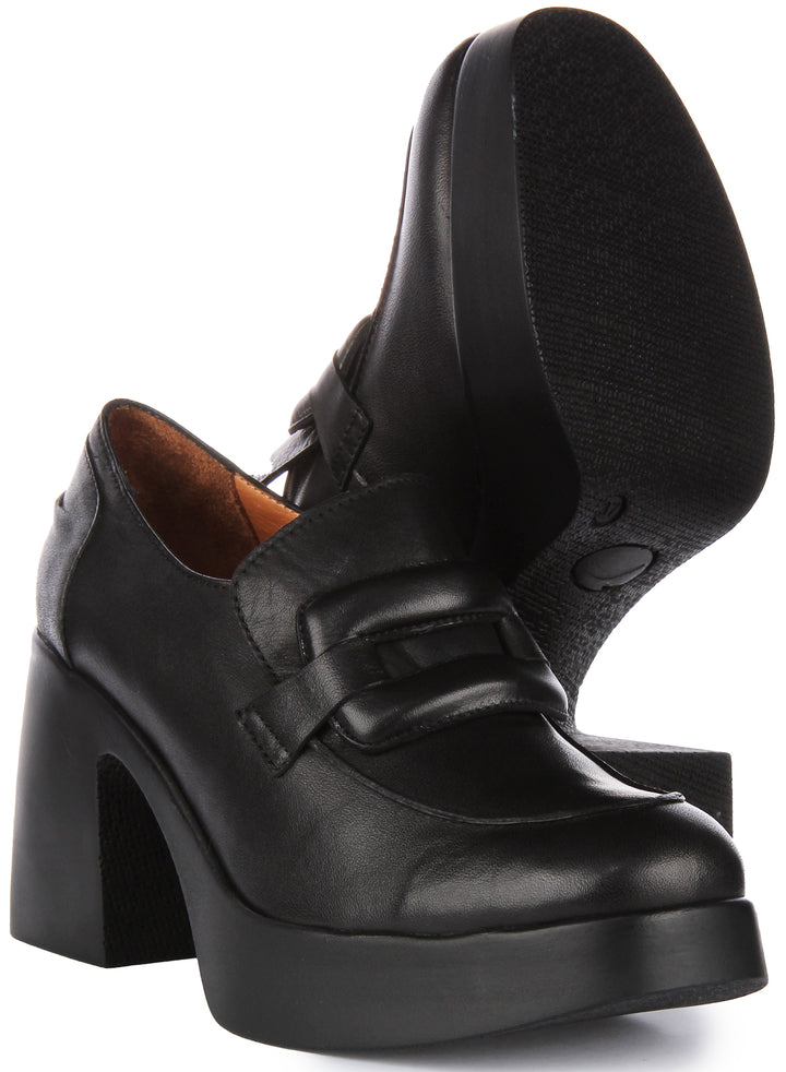 JUSTINREESS Nyra Zapatos Oxford de tacón medio en piel para mujer en negro