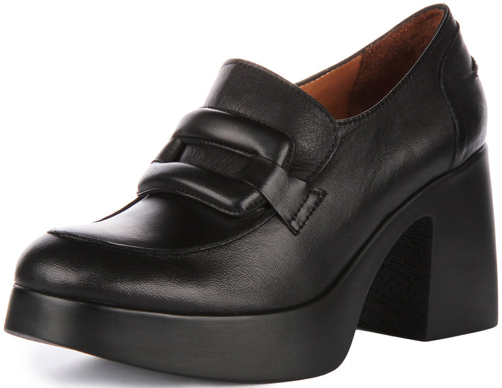 JUSTINREESS Nyra Zapatos Oxford de tacón medio en piel para mujer en negro