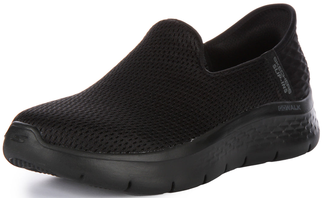 Skechers Hands Free Slips Go Walk Flex Relish Frauen Masche Schlupf Auf Turnschuhe Schwarz