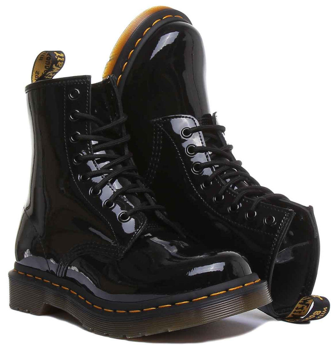 Dr Martens 1460 Patent Lässige Stiefel mit 8 Ösen zum Schnüren schwarzem Lack