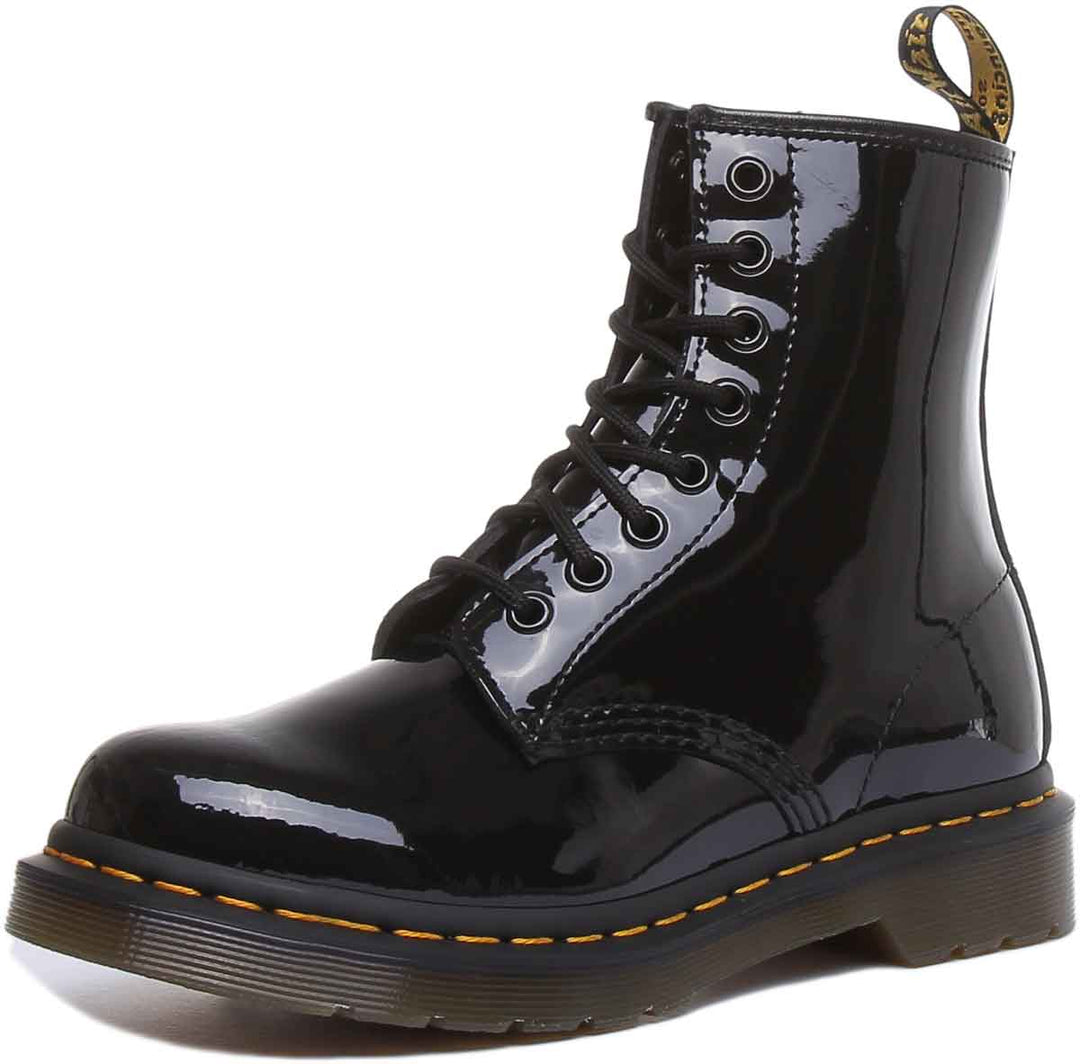 Dr Martens 1460 Patent Lässige Stiefel mit 8 Ösen zum Schnüren schwarzem Lack