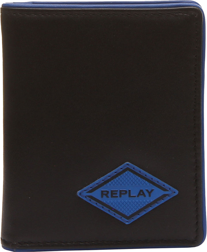 Replay FM5222.000 Portafoglio verticale da uomo in pelle con portacarte in nero e blu