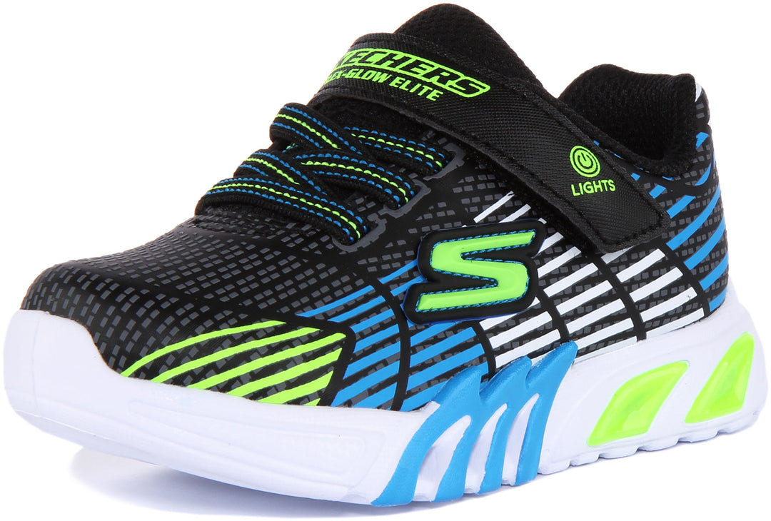 Skechers S Lights: FlexGlow Elite Zapatillas de deporte sintéticas para niños en negro azul
