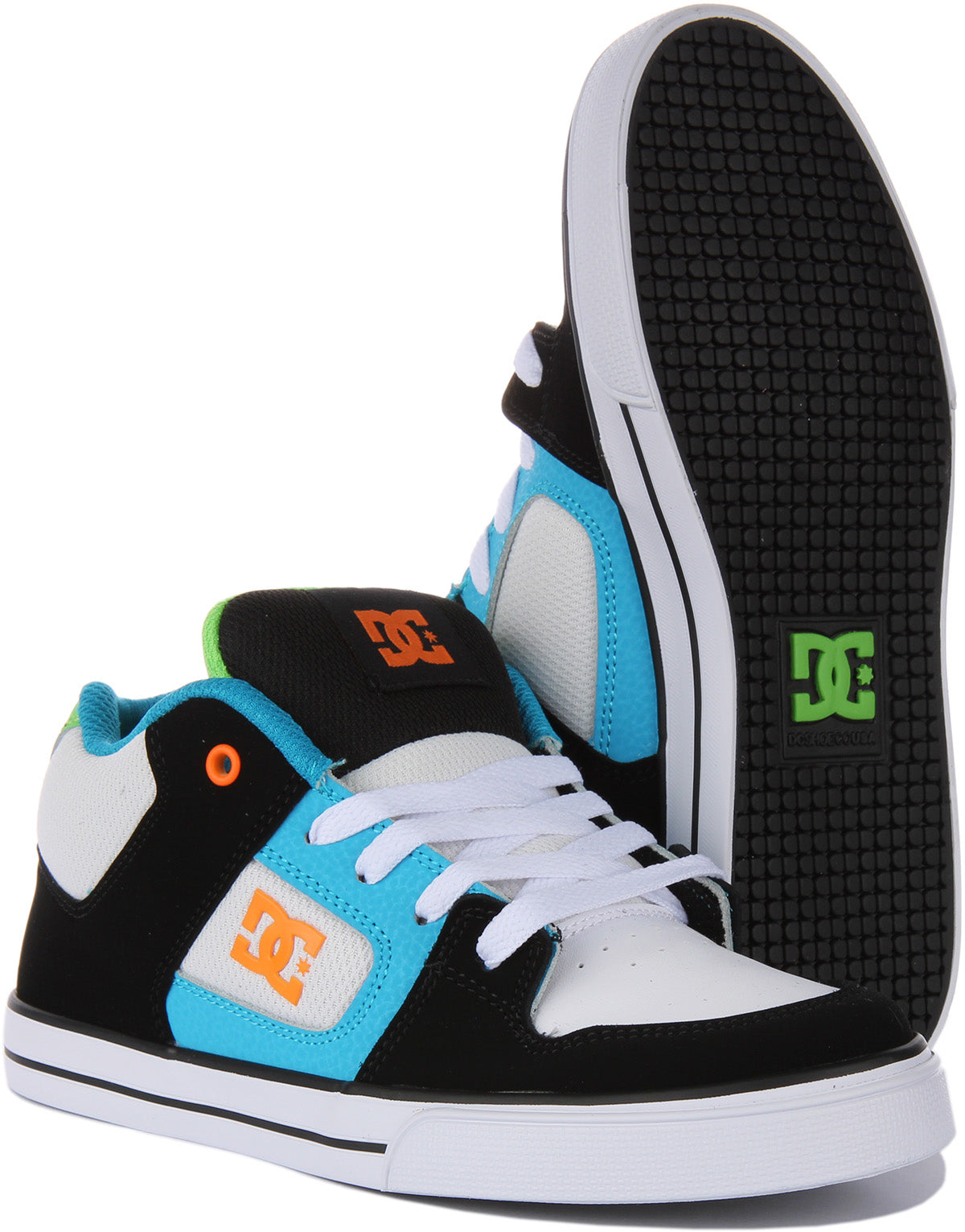 Dc Shoes Pure Mid In Black Blue Lace up Junior Court Trainers 4feetshoes