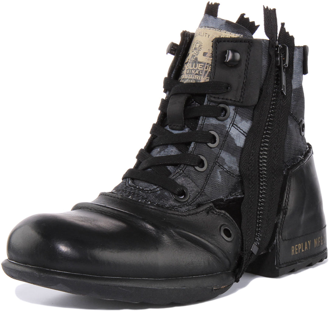 Replay Clutch In Black Camo For Men Lace Up Rugged Chukka Boot