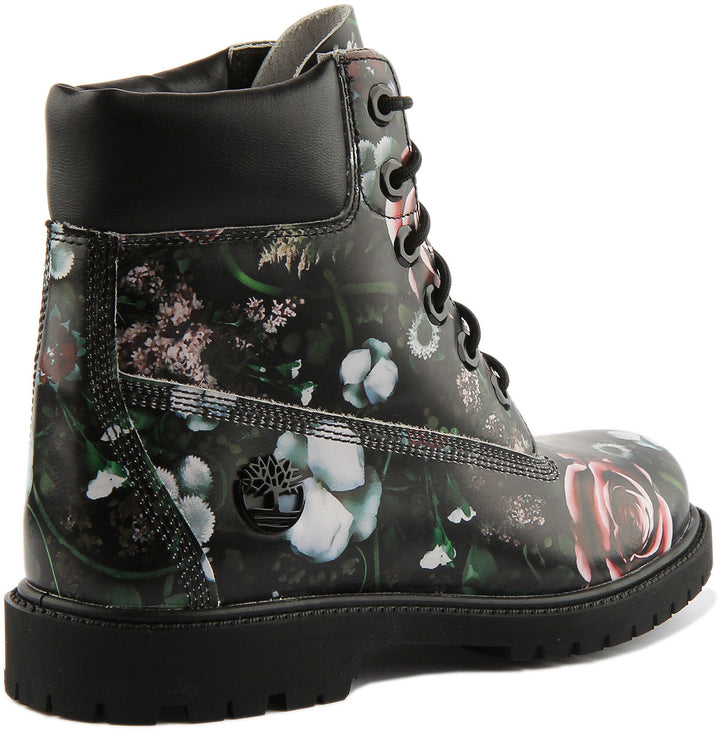 Timberland Heritage Frauen 6ch Schnürung Wasserdicht Leder Stiefel Schwarz Blumen