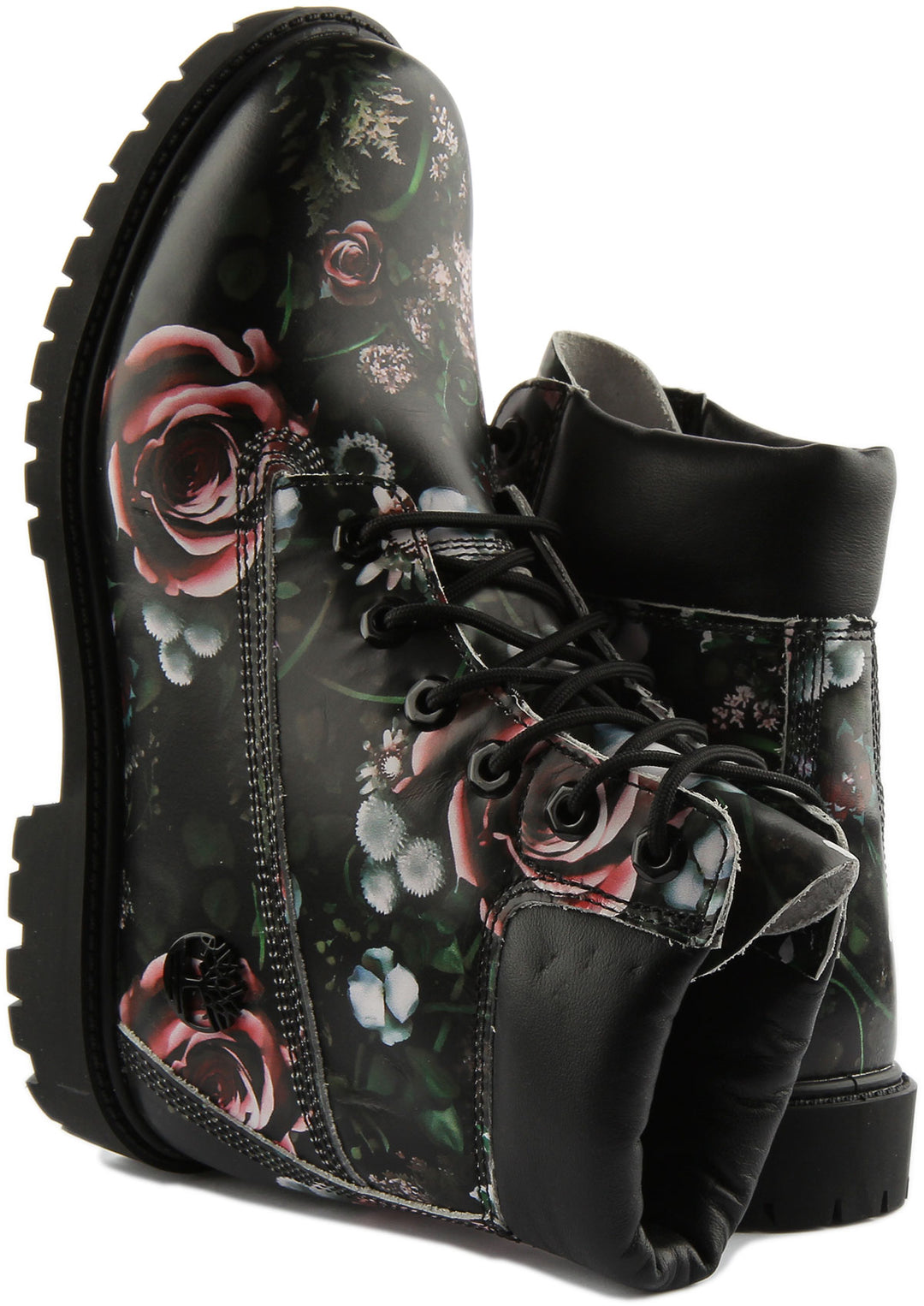 Timberland Heritage Frauen 6ch Schnürung Wasserdicht Leder Stiefel Schwarz Blumen