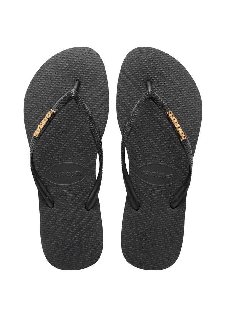 Havaianas Slim Metallic Logo Sandales à tongs pour femme en noir or