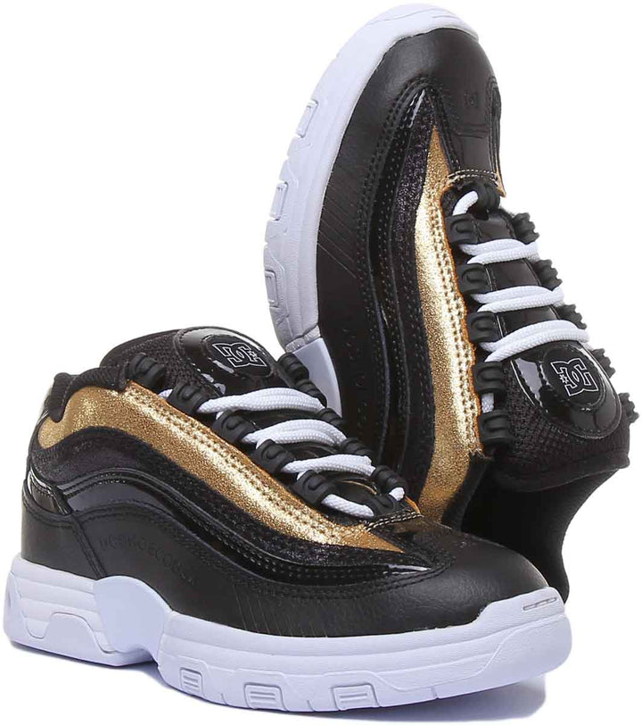 DC Shoes Legacy Lite Lässige Damen Schnürschuhe aus Leder schwarzem Gold